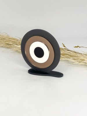 Επιτραπέζιο Μαύρο ακρυλικό κυκλικό μάτι με λευκό και μπρονζέ δαχτυλίδι σε βάση