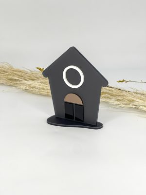 Επιτραπέζιο Μαύρο ακρυλικό σπιτάκι με λευκό μάτι και μπρονζέ λεπτομέρεια πόρτας με βάση