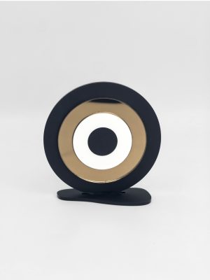 Επιτραπέζιο Μαύρο ακρυλικό κυκλικό μάτι με λευκό και μπρονζέ δαχτυλίδι σε βάση