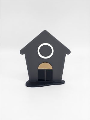 Επιτραπέζιο Μαύρο ακρυλικό σπιτάκι με λευκό μάτι και μπρονζέ λεπτομέρεια πόρτας με βάση