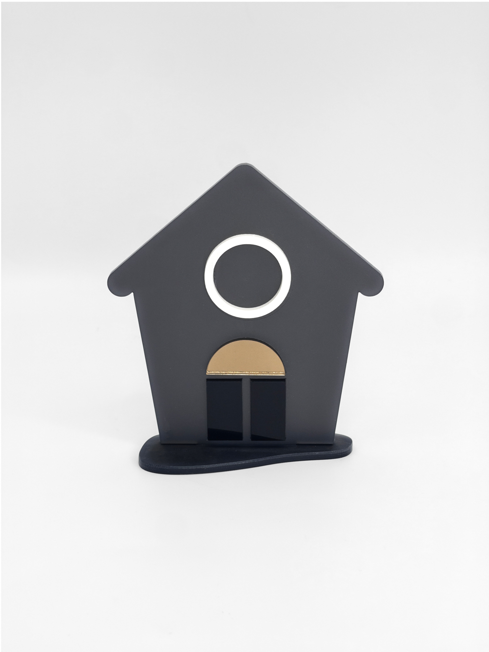 Επιτραπέζιο Μαύρο ακρυλικό σπιτάκι με λευκό μάτι και μπρονζέ λεπτομέρεια πόρτας με βάση