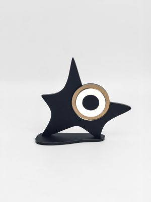 Επιτραπέζιο Μαύρο ακρυλικό αστέρι με λευκό μάτι και μπρονζέ λεπτομέρειες με βάση