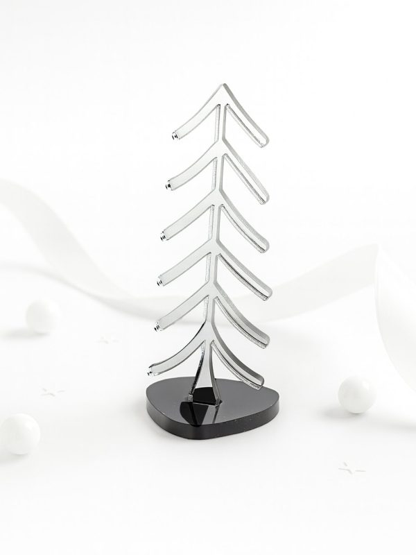 Γούρι Zen Needle Tree 03 με ασημί ανοιχτόγραμμο δέντρο σε μαύρη βάση — ζεστή διακοσμητική λήψη