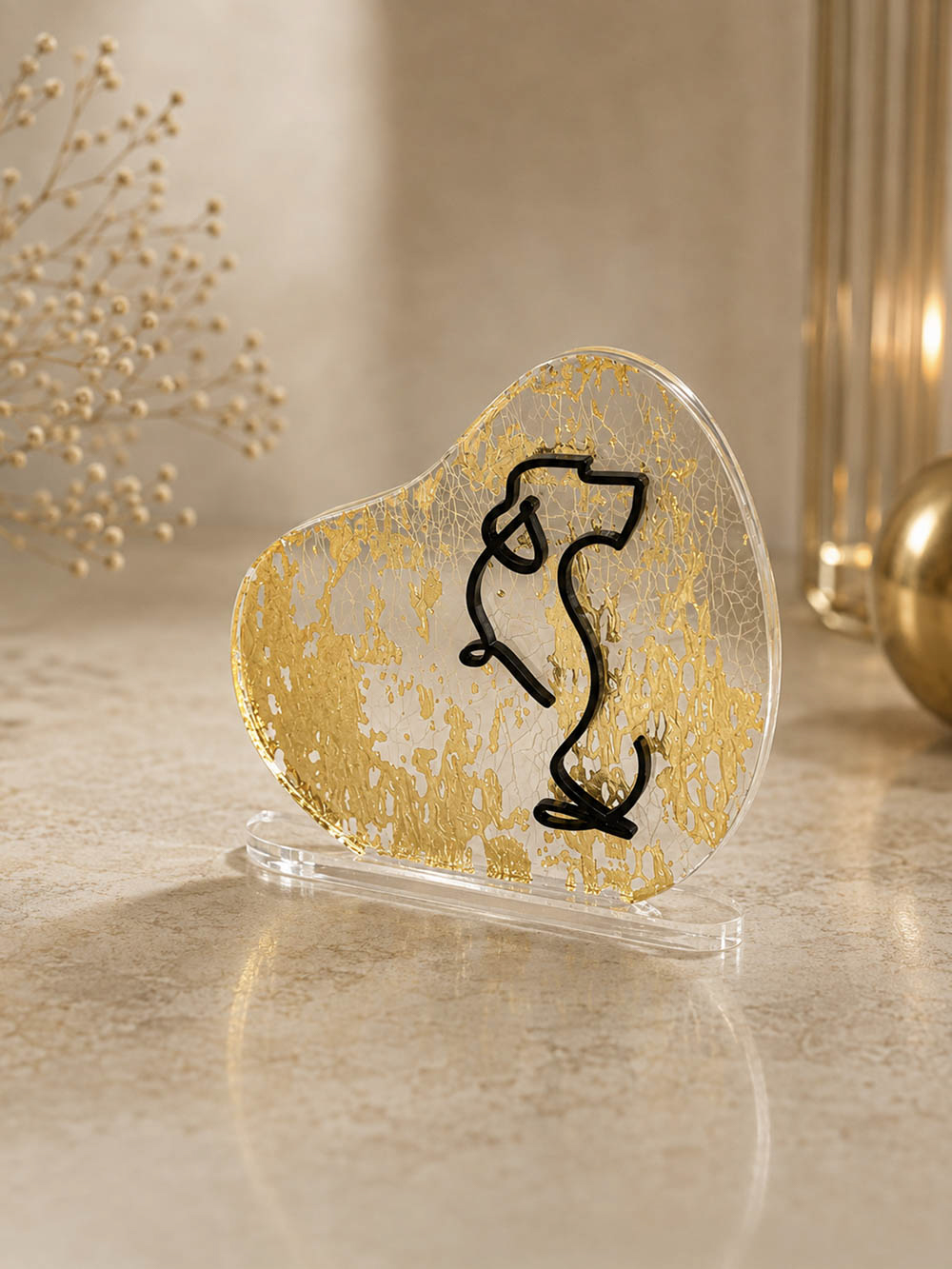 Διακοσμητικό Orion Line Χρυσός Σύντροφος με Gold Foil και μαύρο γραμμικό σχέδιο.
