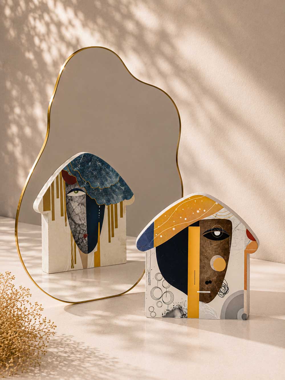 Σπίτι Art Echoes Neo Cubism Minimal με εκτύπωση δύο όψεων και βελούδινη αίσθηση.