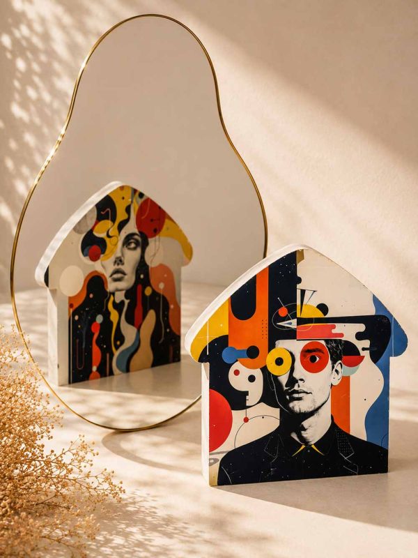 Σπίτι Art Echoes Neo Cubism Portrait με εκτύπωση δύο όψεων και βελούδινη αίσθηση.