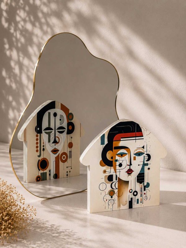 Σπίτι Art Echoes Neo Cubism Bauhaus με εκτύπωση δύο όψεων και βελούδινη αίσθηση.