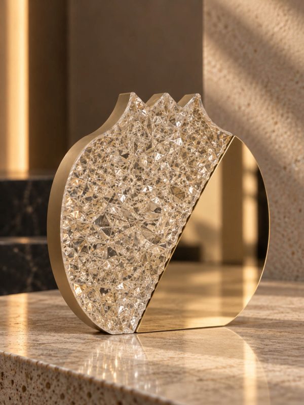 Γούρι Ρόδι Origin Crystal από διάφανο plexiglass με κρυσταλλικό εφέ και χρυσό καθρέπτη.