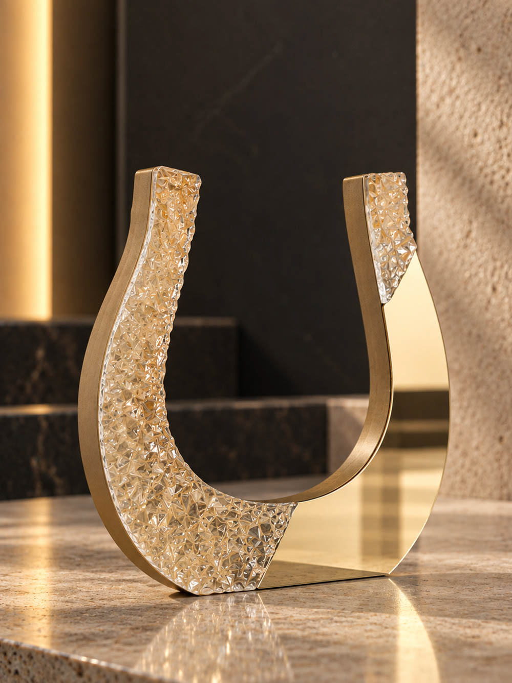 Γούρι Πέταλο Origin Crystal από διάφανο plexiglass με κρυσταλλικό εφέ και χρυσό καθρέπτη.