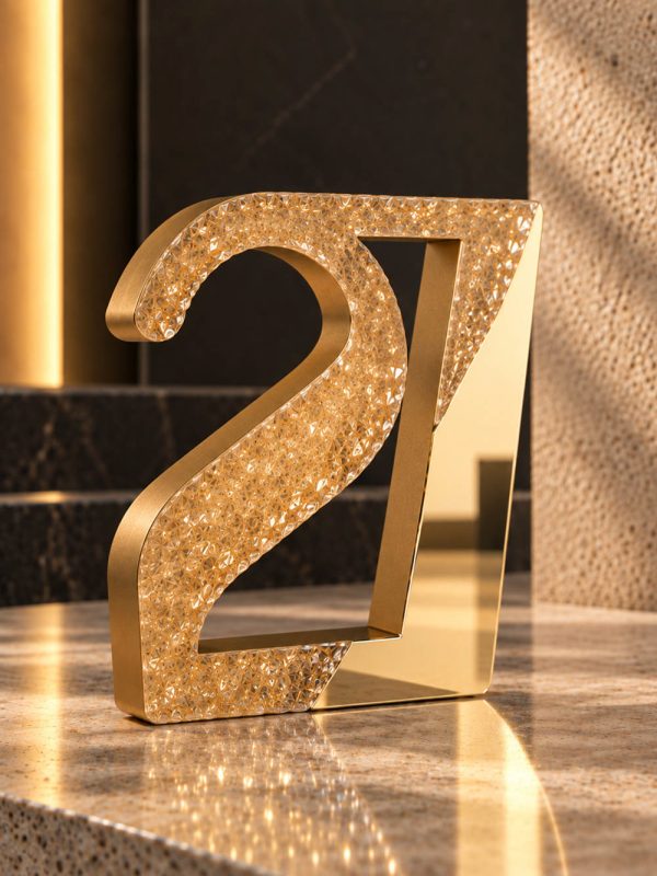 Γούρι 27 Origin Crystal από διάφανο plexiglass με κρυσταλλικό εφέ και χρυσό καθρέπτη.
