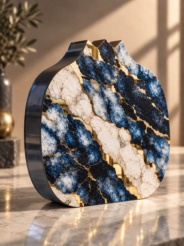 Γούρι ρόδι Vein Signature Azure από plexiglass 20 mm με ανάγλυφο μοτίβο πάνω σε χρυσό καθρέπτη.