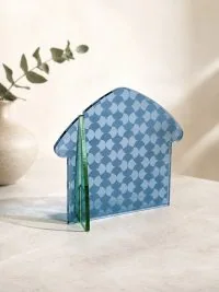 Γούρι BauLine Home Luna Azure με μπλε μοτίβο Luna, πράσινη λεπτομέρεια και καθαρό περίγραμμα οικίας.