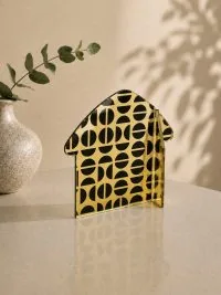 Γούρι BauLine Home Demi Aurum με χρυσά και μαύρα ημικύκλια Demi σε ισορροπημένη σιλουέτα οικίας.