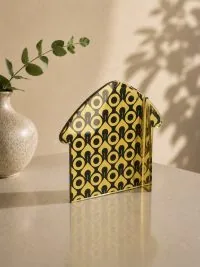 Γούρι BauLine Home Halo Aurum με χρυσούς και μαύρους κύκλους Halo με λιτή σιλουέτα οικίας.