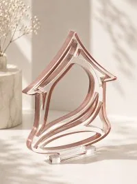 Γούρι Armonia Home με ροζ περίγραμμα οικίας, επάλληλες καμπύλες και ανοιχτή γεωμετρία.
